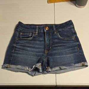 American Eagle Denim Blue Women's Shorts Size 4 Super Stretch Hi Rise Shortie